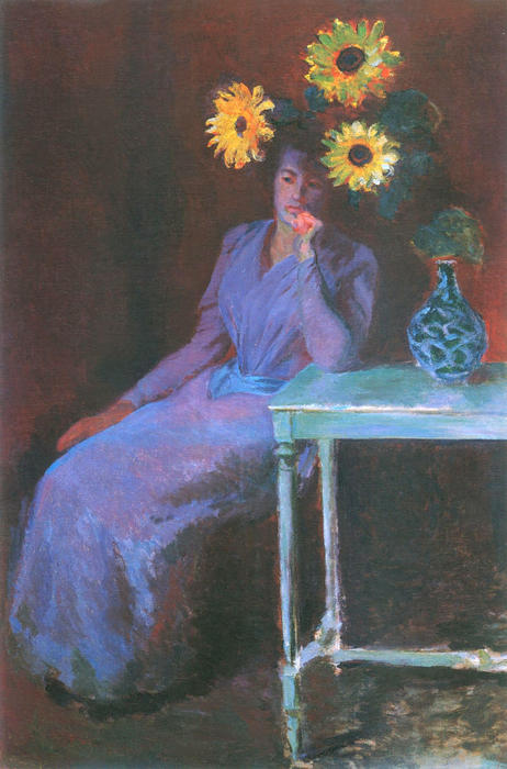 Portrait Of Suzanne Hoschede With Sunflowers — Claude Monet