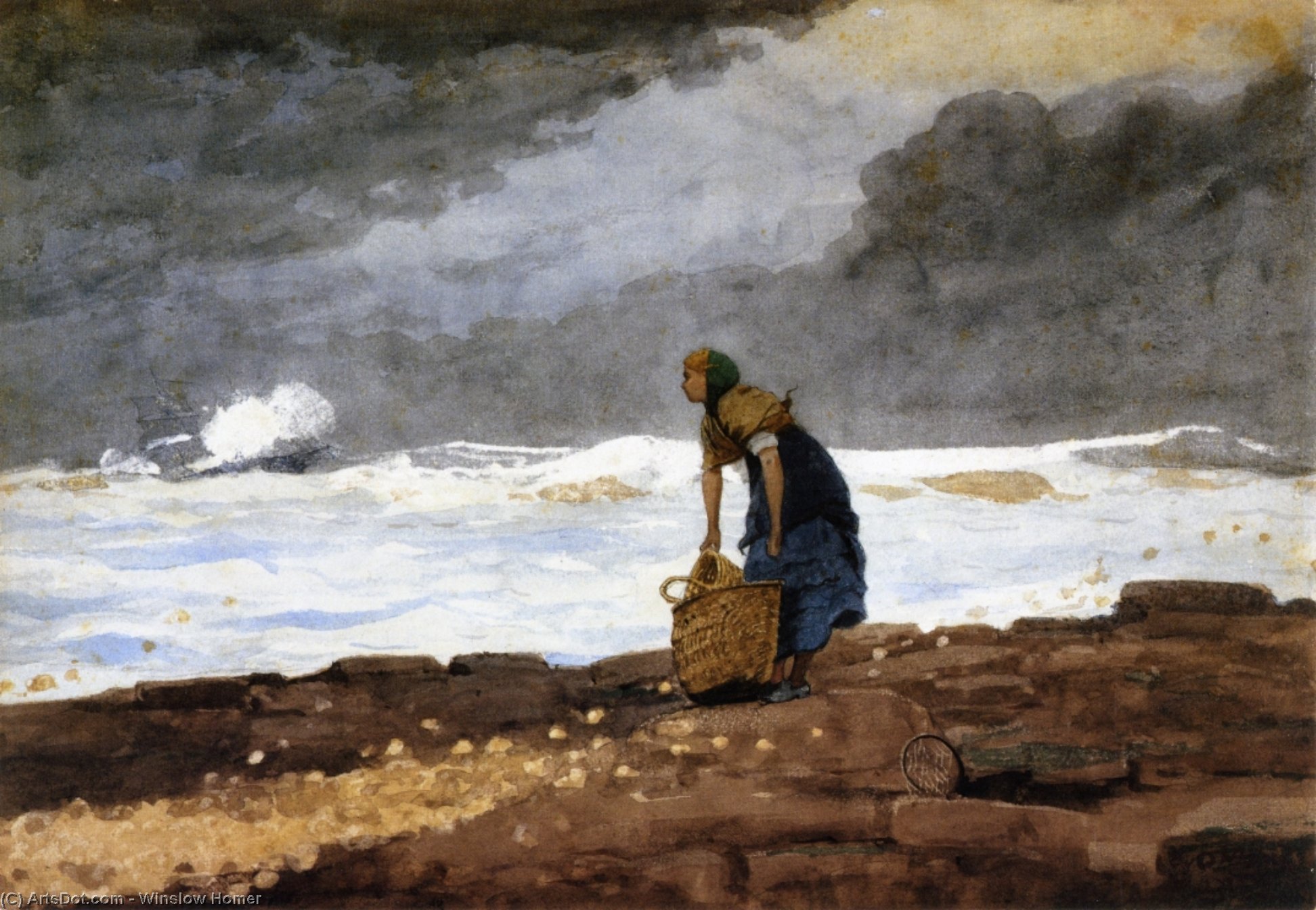 Girl With Red Stockings — Winslow Homer