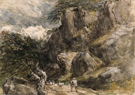 A Drover And Sheep In A Rocky Landscape — David Cox