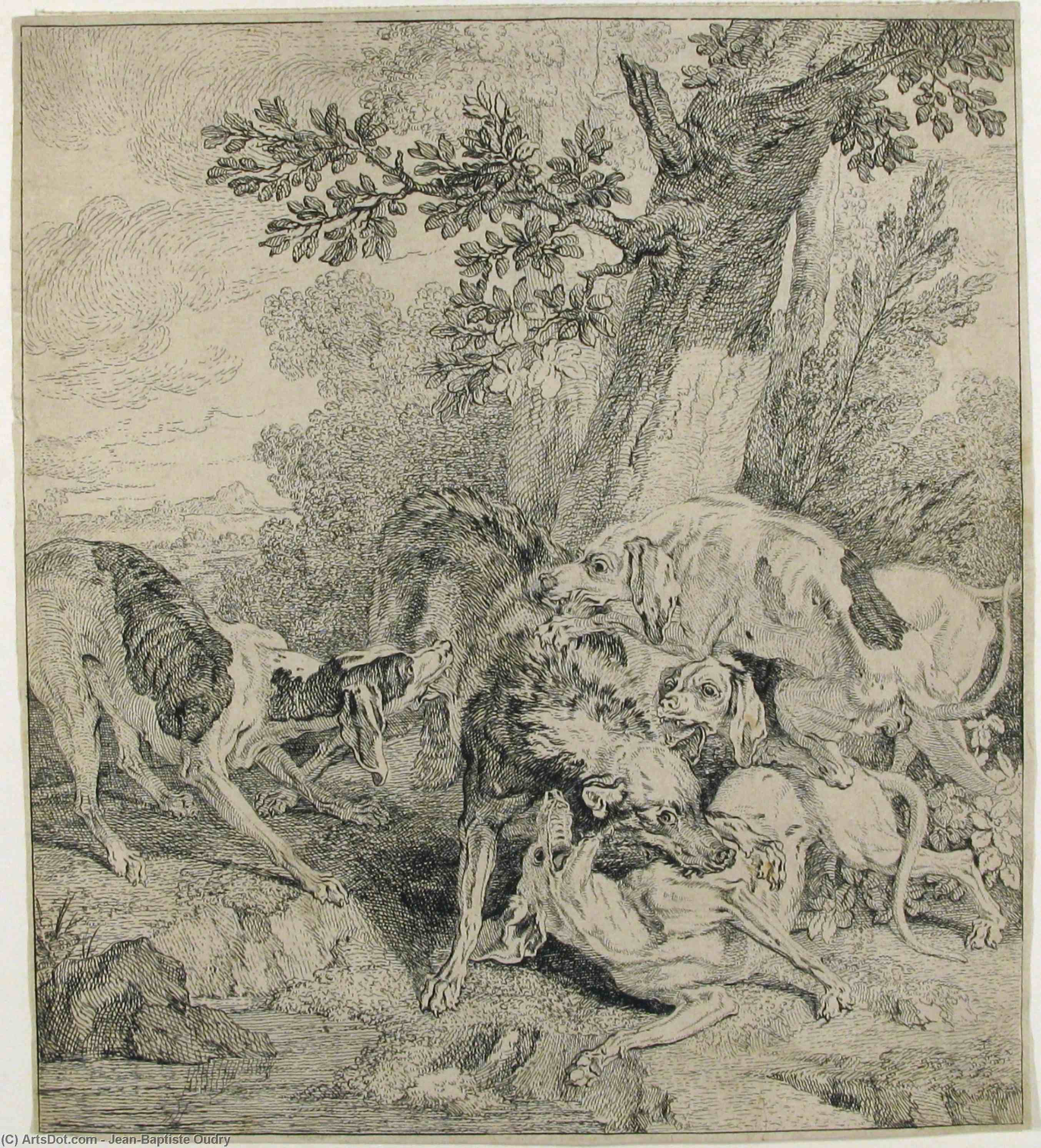 A Pack Of Dogs Attacking A Boar — Jean-baptiste Oudry