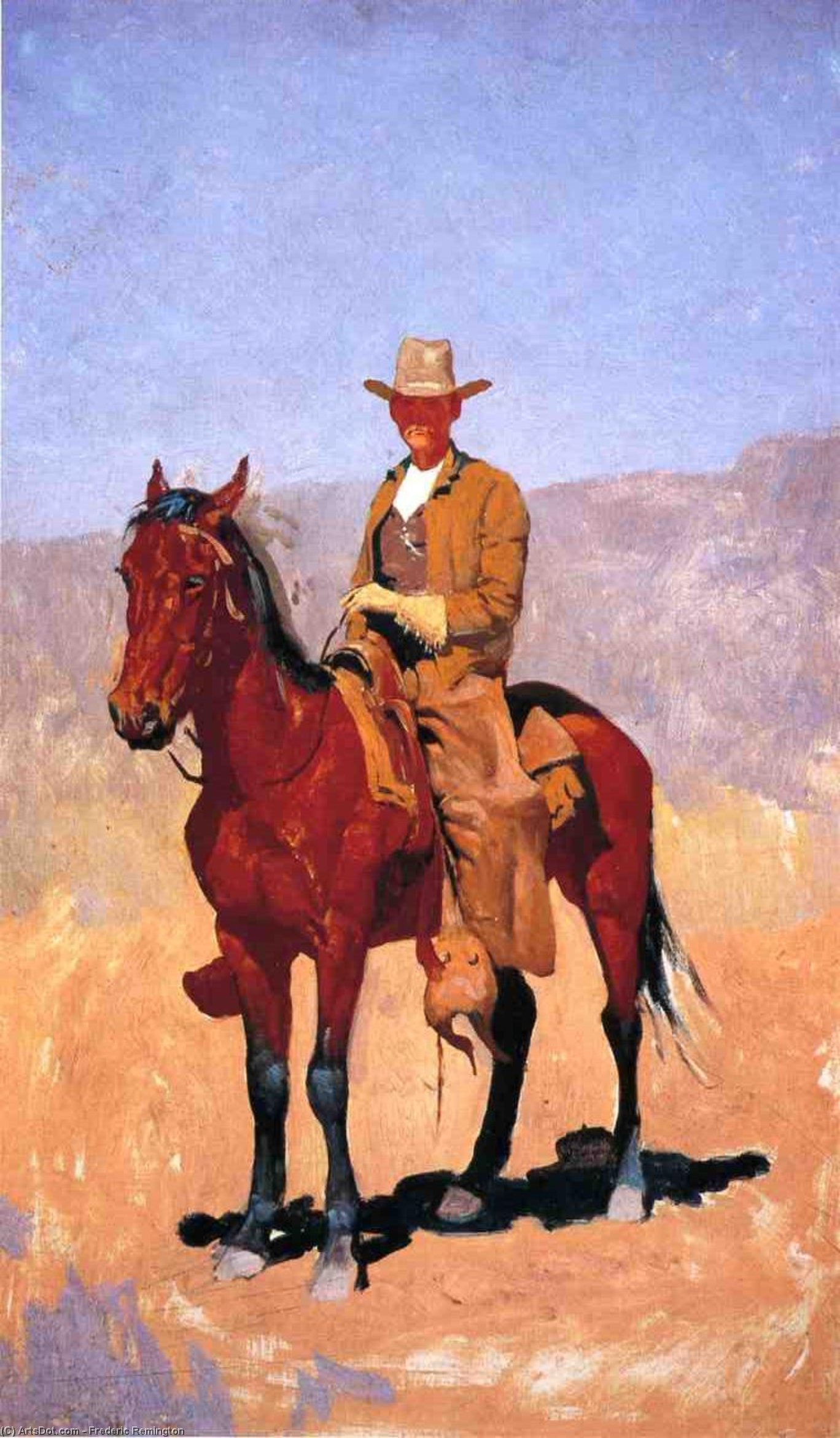 Mounted Cowboy In Chaps With Race Horse — Frederic Remington
