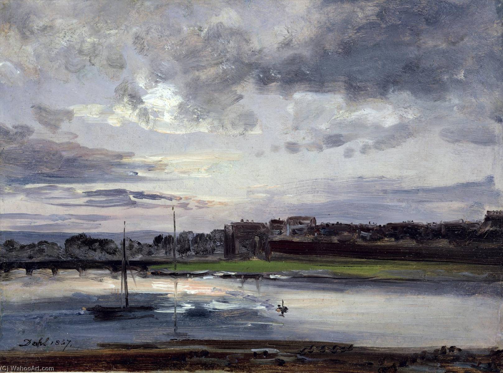 The Elbe And Dresden Neustadt In The Evening Light — Johan Christian Claussen Dahl