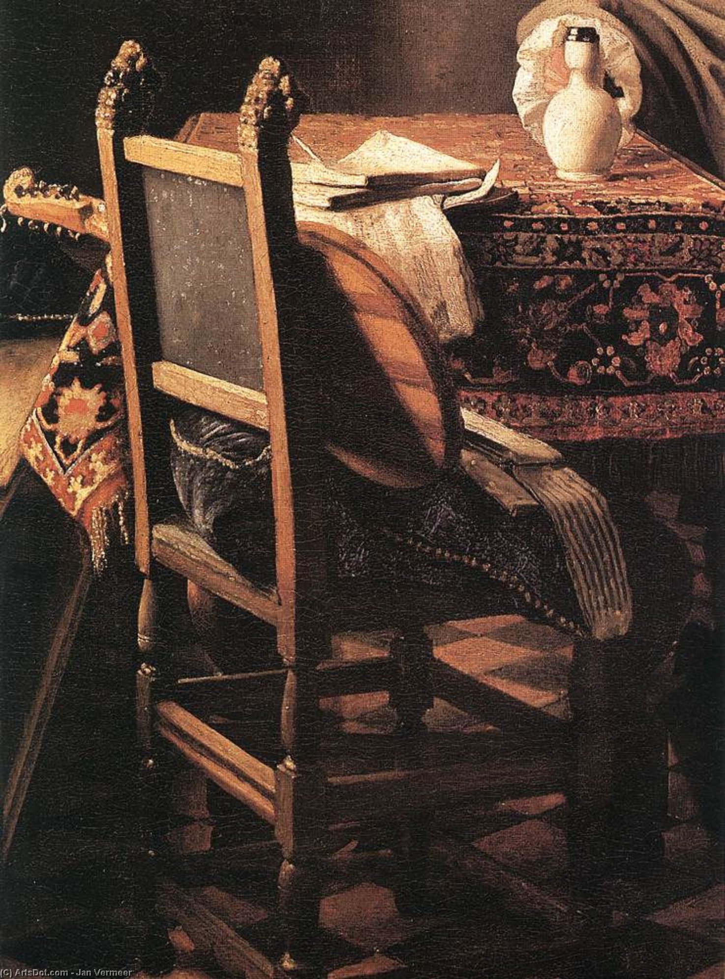A Lady Drinking And A Gentleman (detail) (9) — Johannes Vermeer