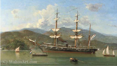 A Dutch Naval Barque Anchored Off A Foreign Coast — Everhardus Koster