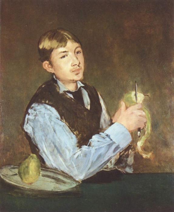 A Young Man Peeling A Pear (portrait Of Leon Leenhoff) — Édouard Manet