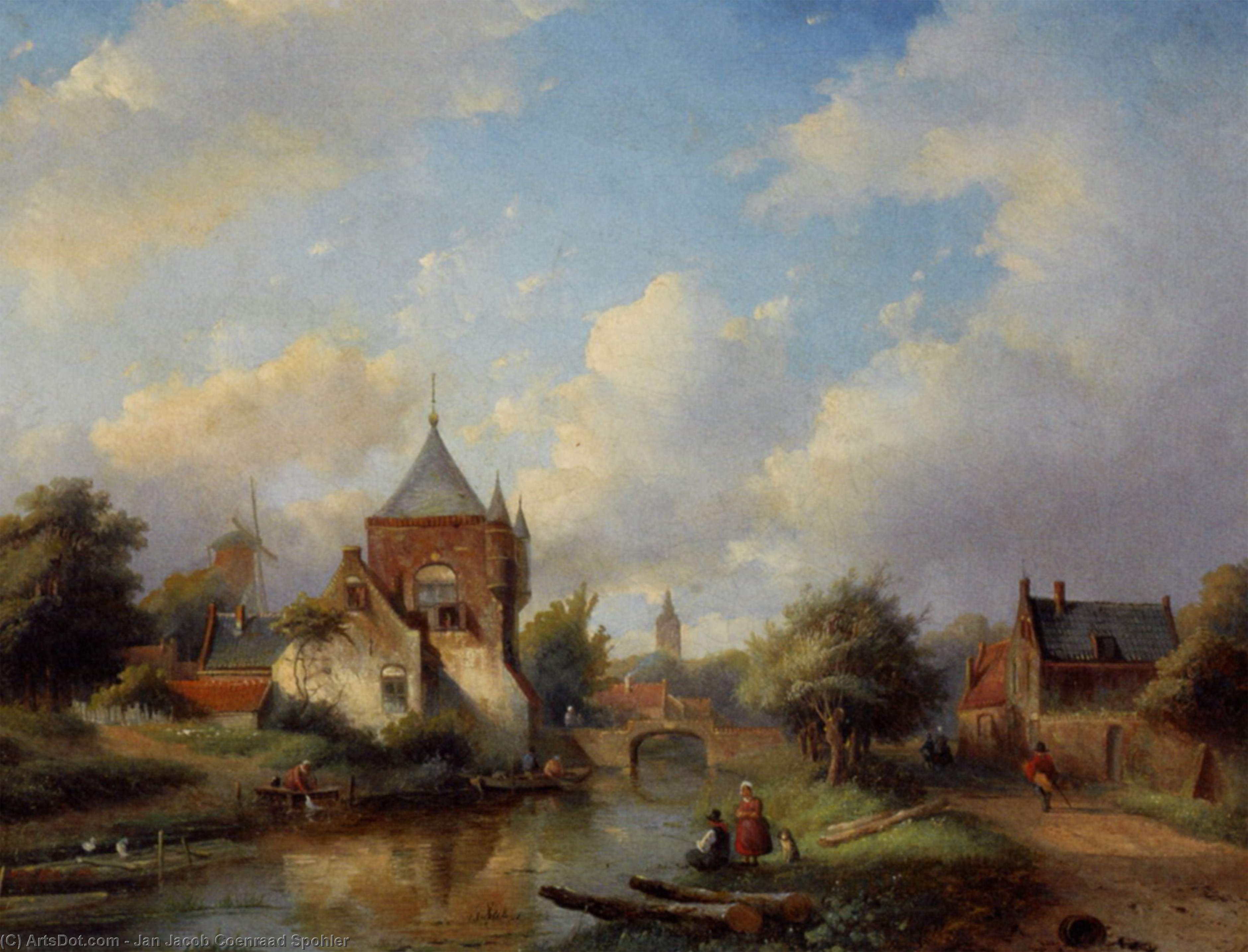 A Summer Landscape With Figures Along The Riverside — Jan Jacob Coenraad Spohler