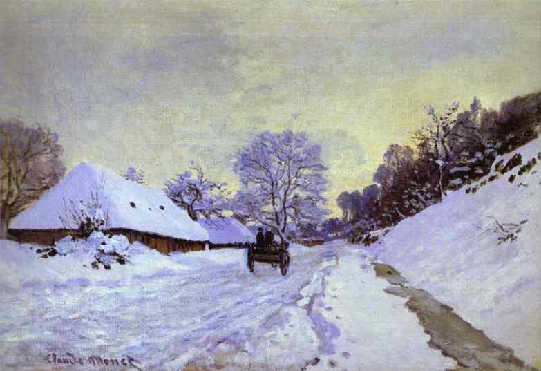 The Cart; Snow-covered Road At Honfieur, With Saint-simeon Farm — Claude Monet