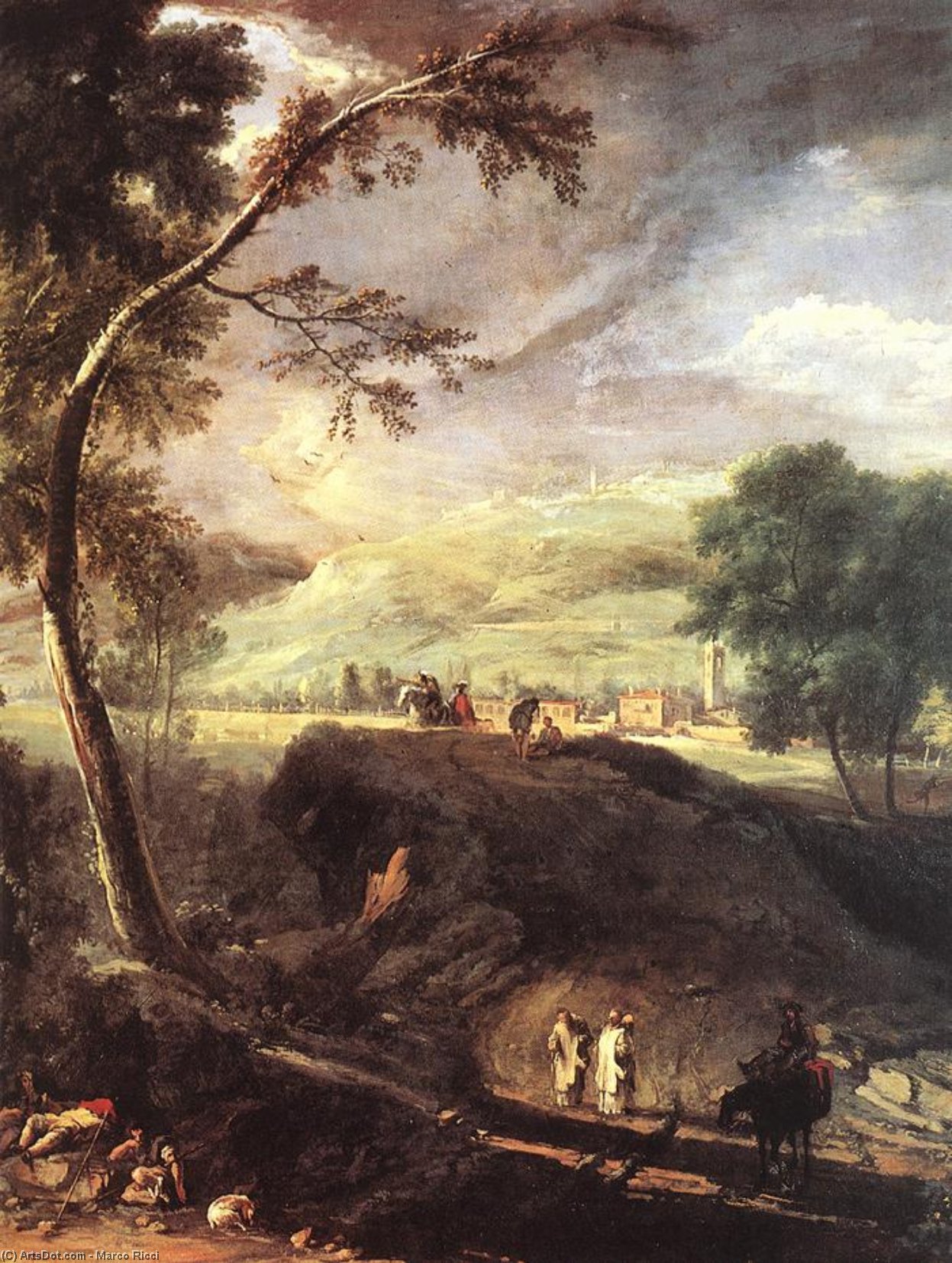 Landscape With River And Figures (detail) — Marco Ricci