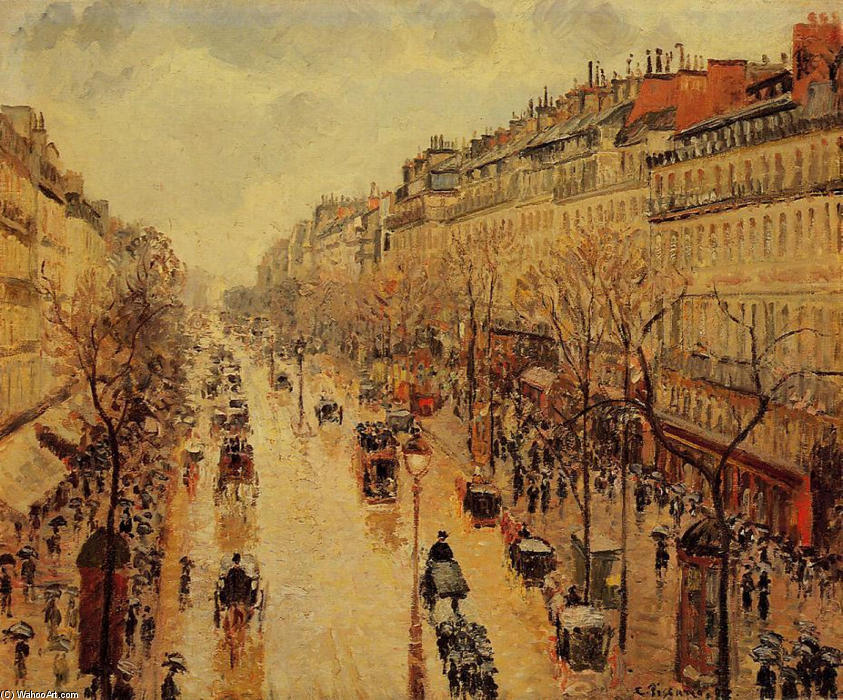 Boulevard Montmartre Afternoon, In The Rain — Camille Pissarro