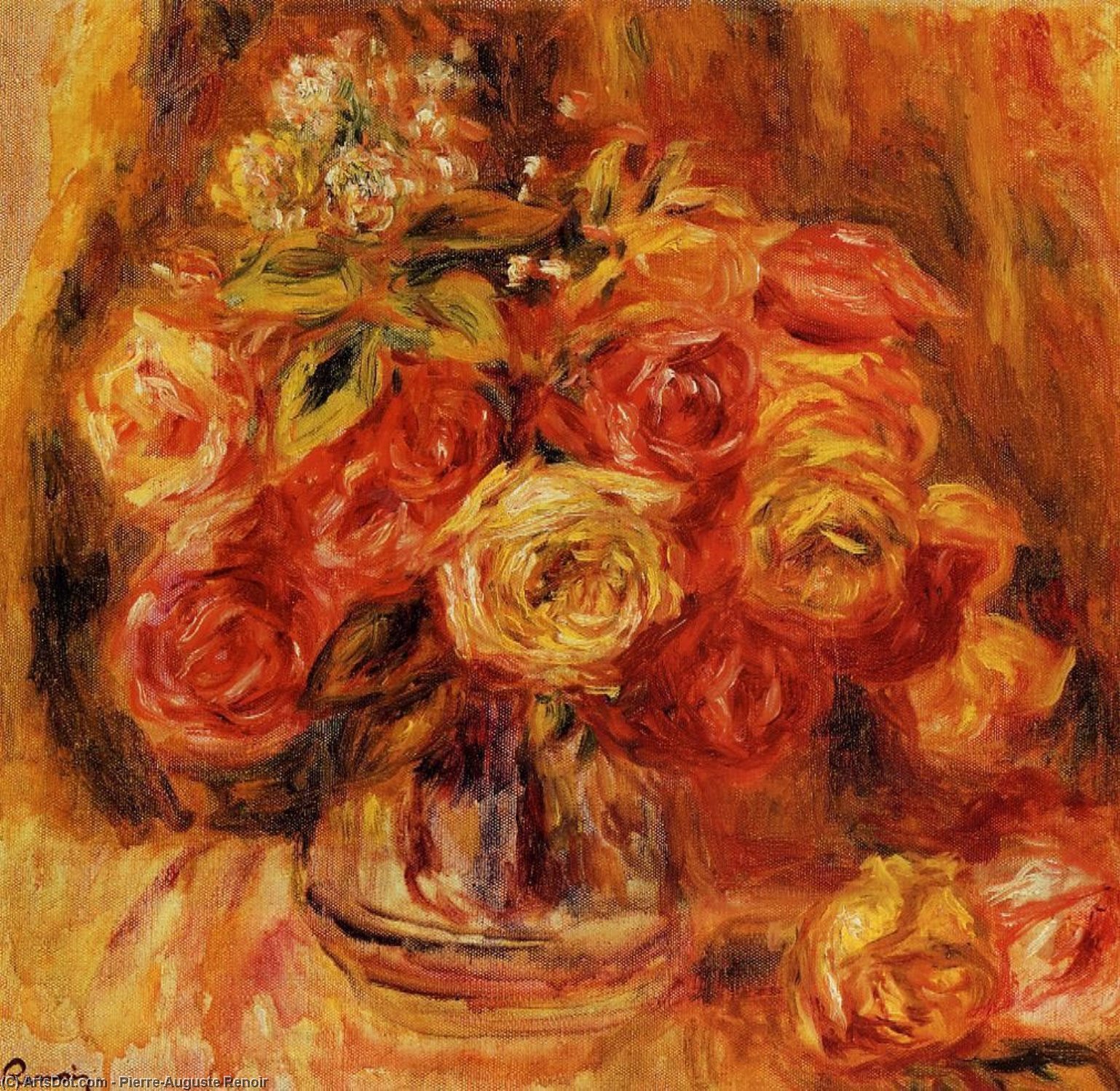 Roses In A Vase — Pierre-auguste Renoir