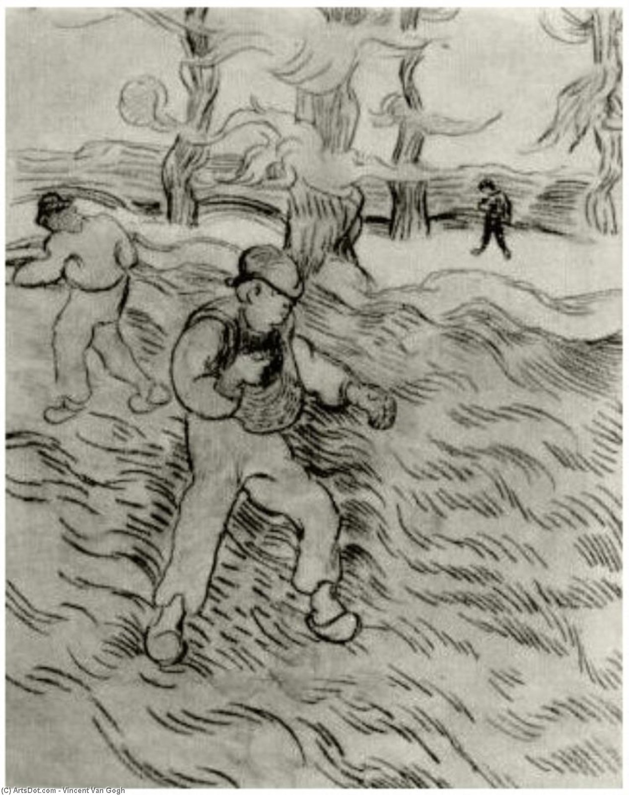 Field With Two Sowers And Trees — Vincent Willem Van Gogh