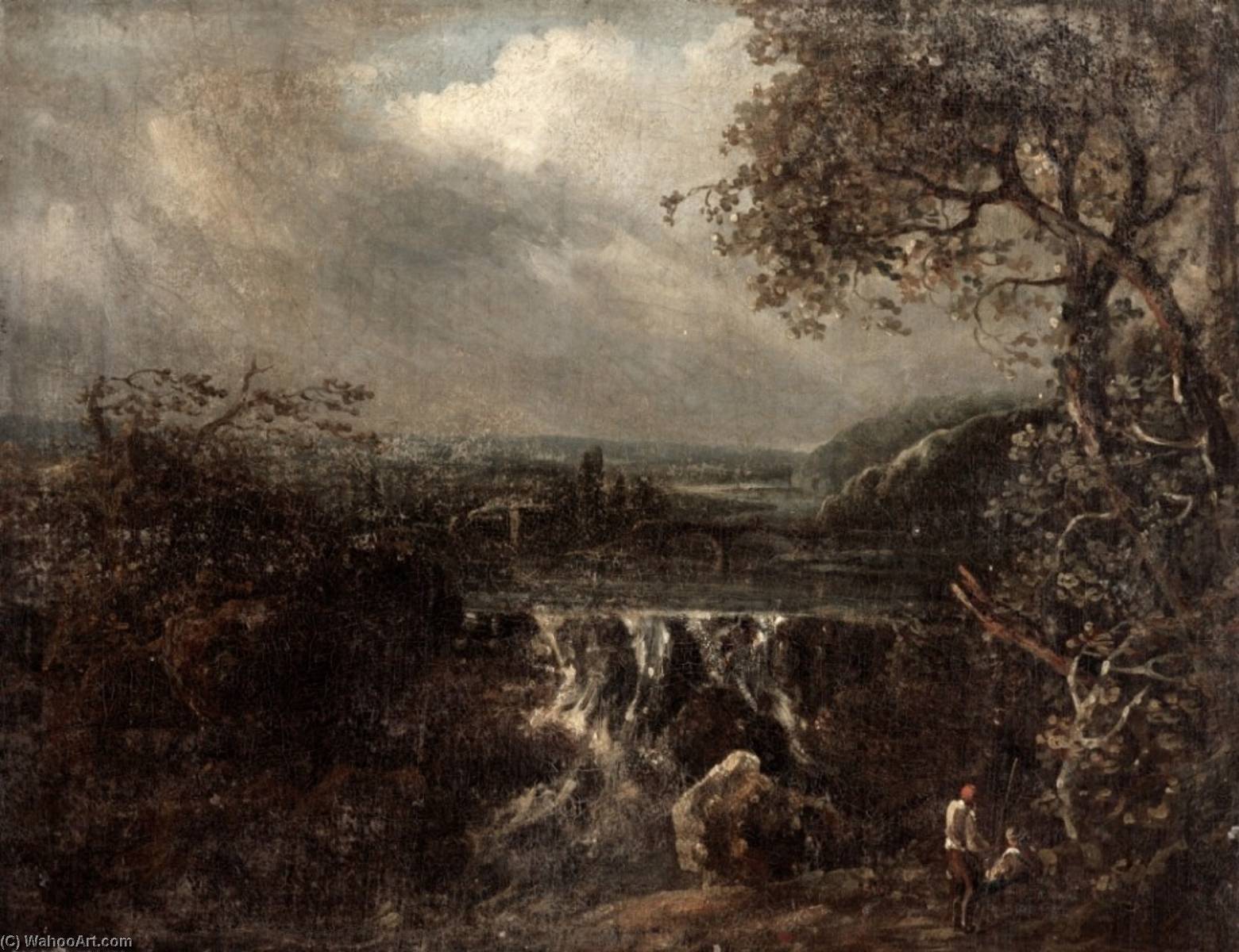 River Landscape With A Waterfall — Benjamin Barker Ii