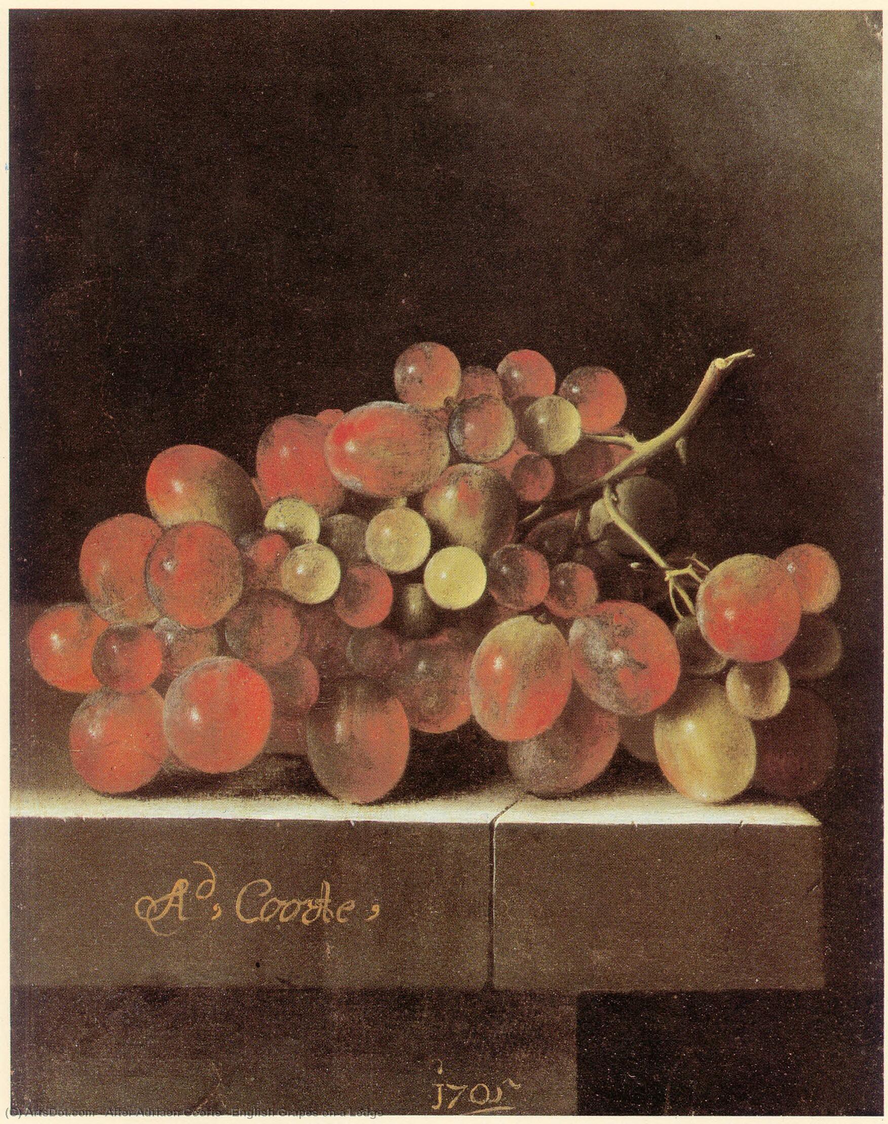 English Grapes On A Ledge — After Adriaen Coorte