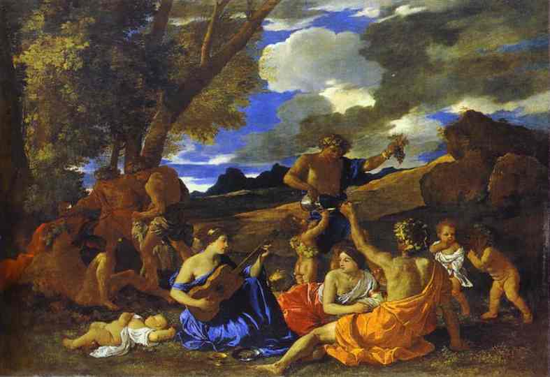 Andrians Or The Great Bacchanal With Woman Playing A Lute — Nicolas Poussin