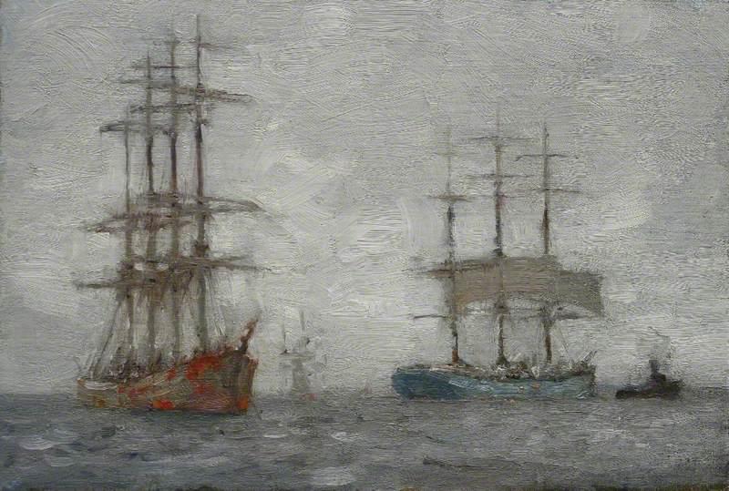 Sailing Ships And A Tug — Henry Scott Tuke