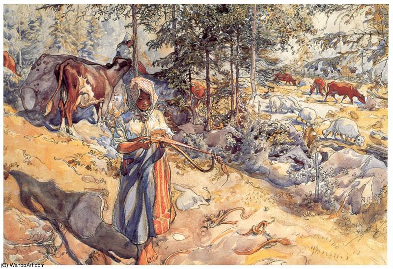 La Vaquera En El Prado — Carl Larsson