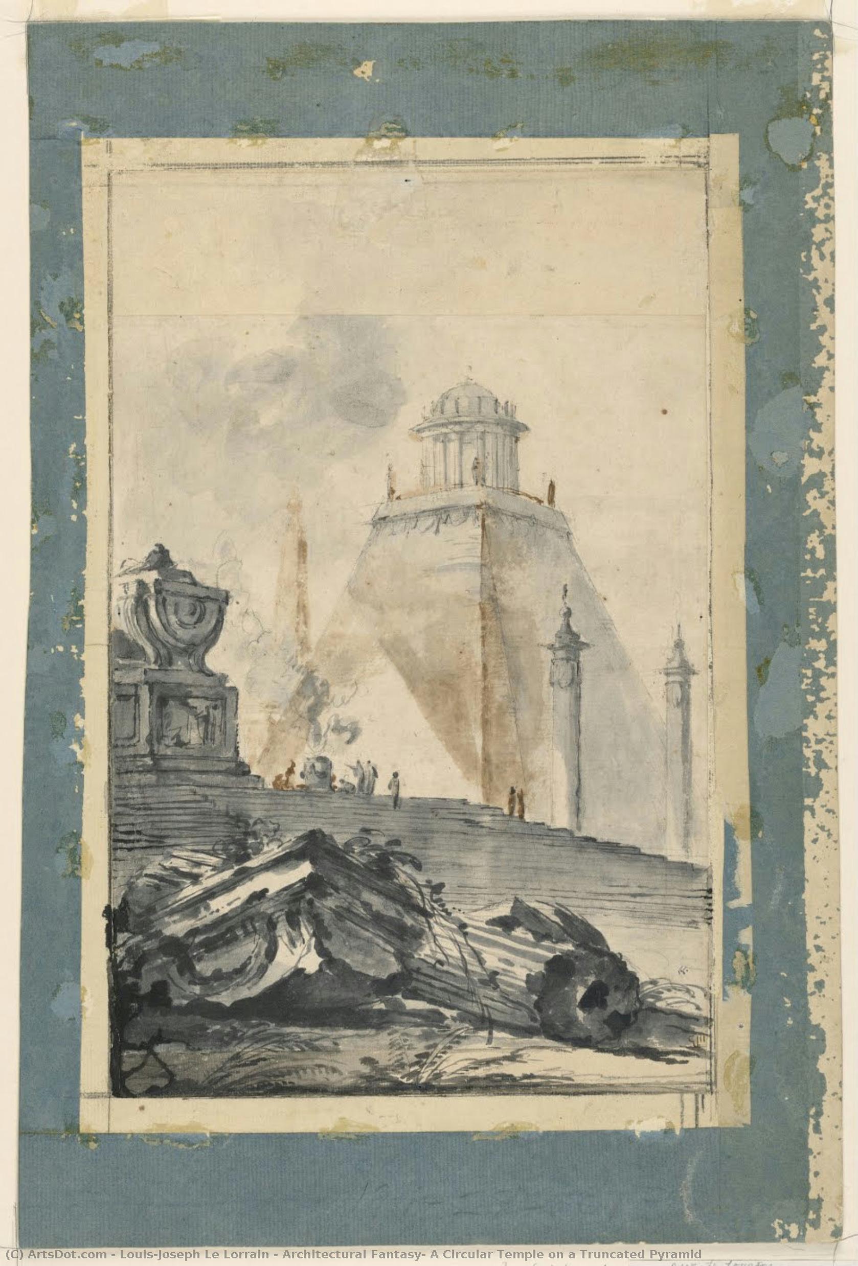 Architectural Fantasy: A Circular Temple On A Truncated Pyramid — Louis-joseph Le Lorrain