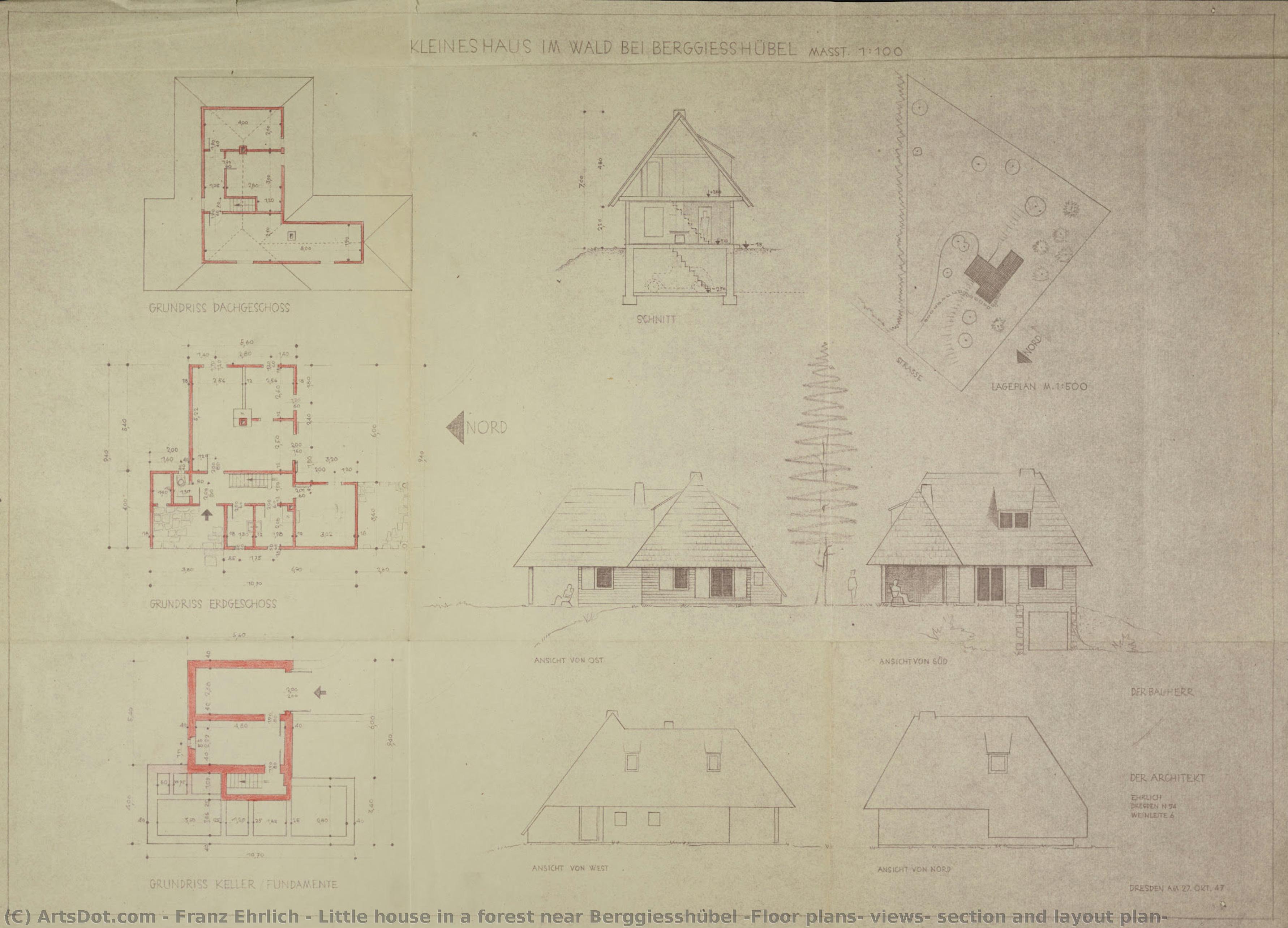 Little House In A Forest Near Berggiesshübel (floor Plans, Views, Section And Layout Plan) — Franz Ehrlich