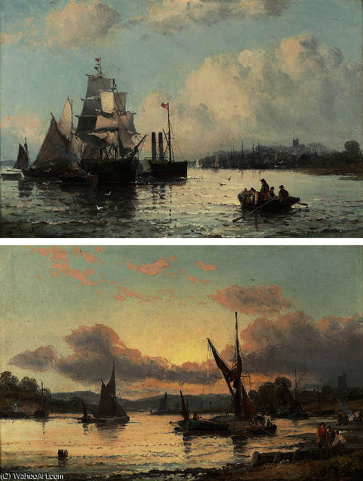 A Paddle Steamer And Other Shipping On A River Estuary; And River Traffic At Dusk — William A. Thornley (thornbery)