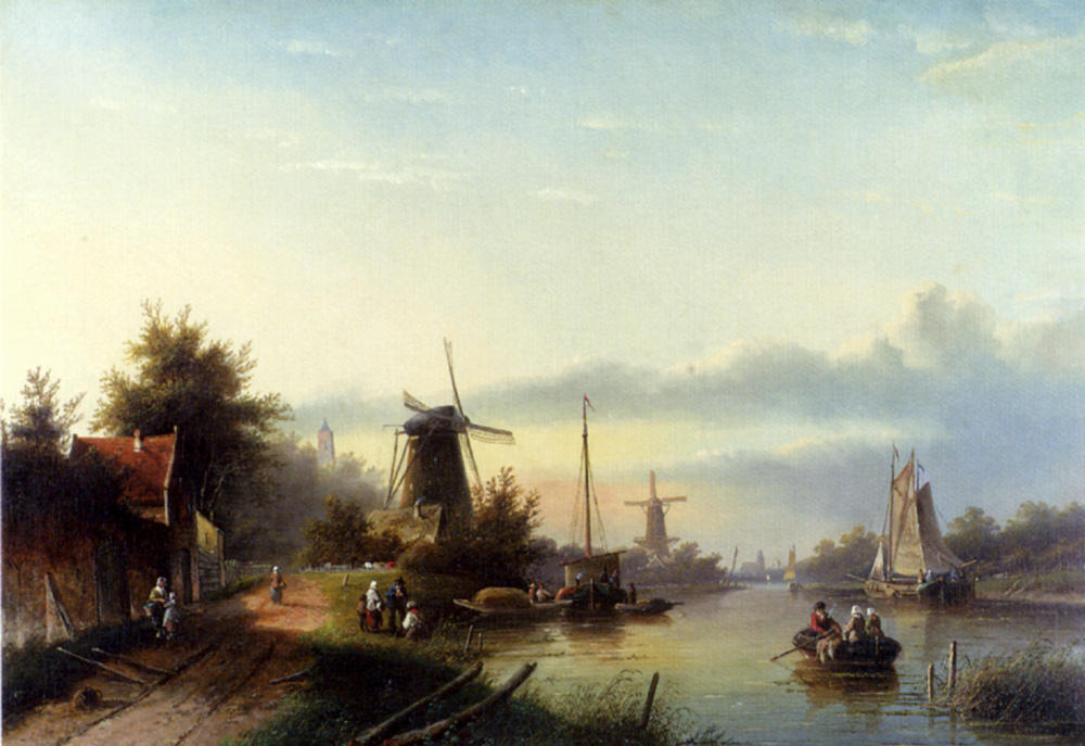 Boats On A Dutch Canal — Jan Jacob Coenraad Spohler