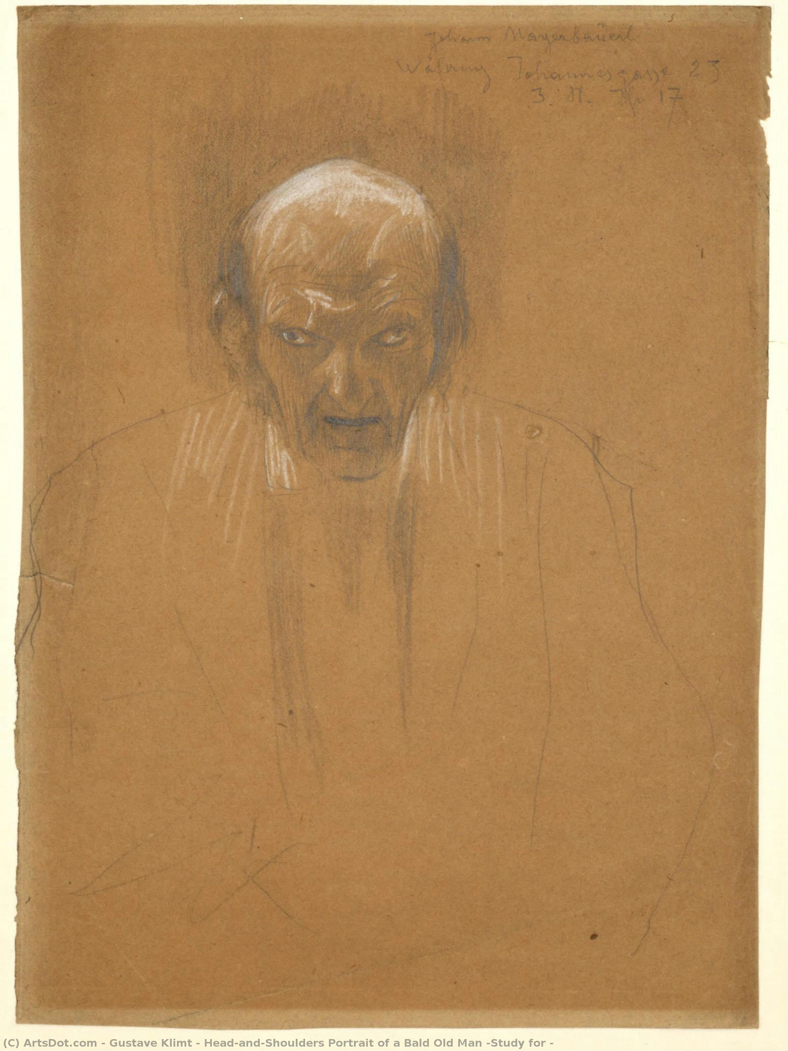 Head-and-shoulders Portrait Of A Bald Old Man (study For — Gustav Klimt