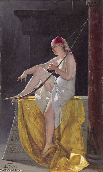 Egyptian Woman With Harp — Luis Falero
