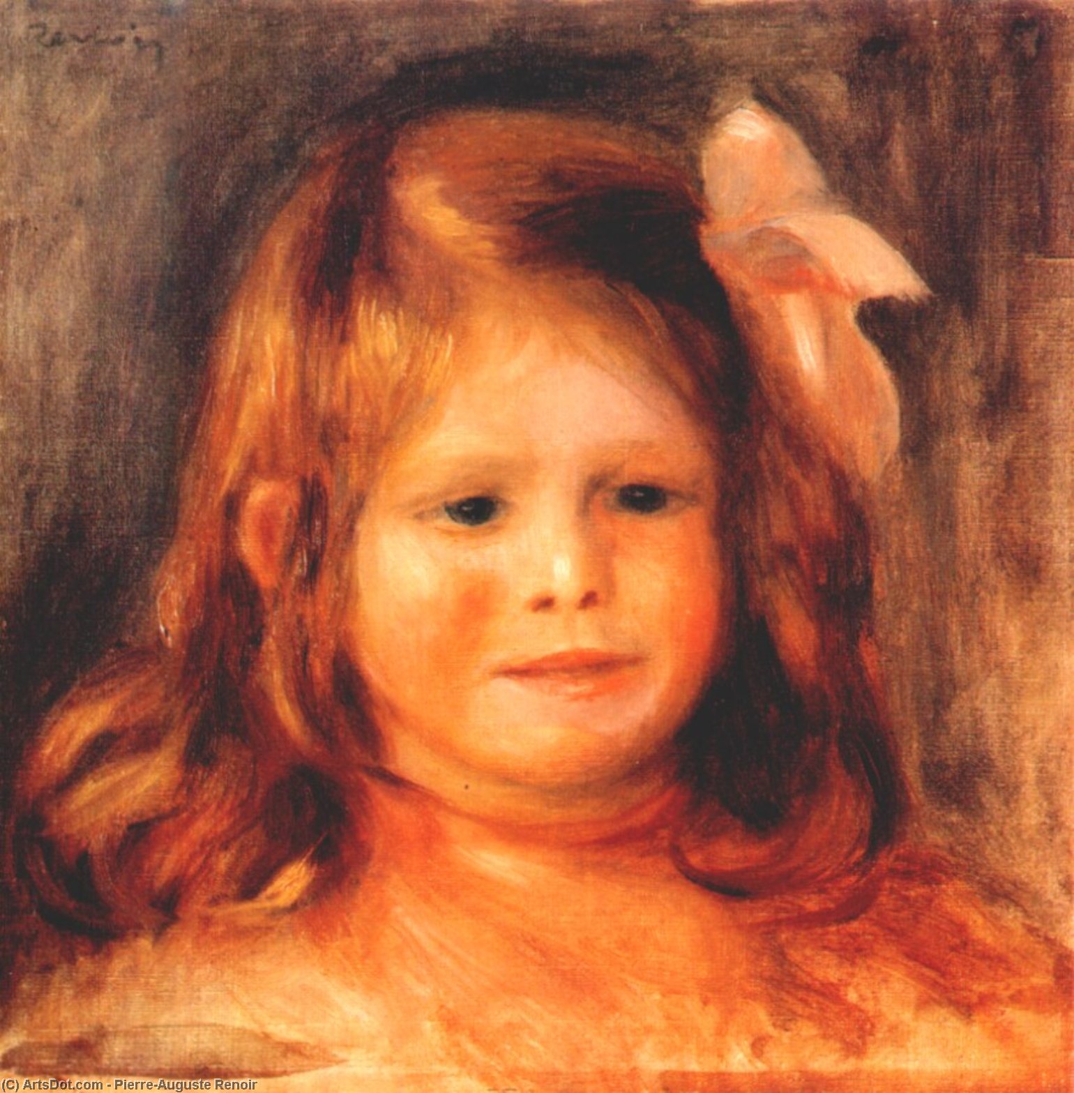 Girl With A Pink Ribbon — Pierre-auguste Renoir