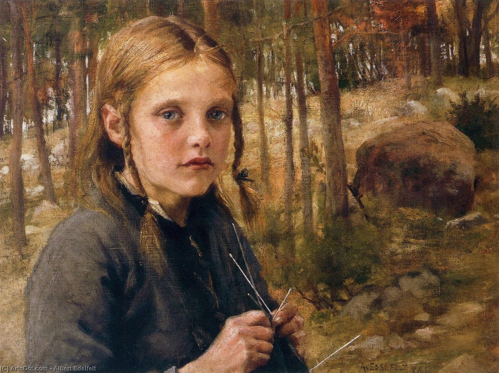 A Girl Knitting Socks — Albert Edelfelt