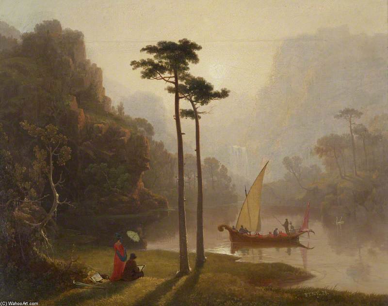 Lake Scene With Boat And Figures — James Baker Pyne