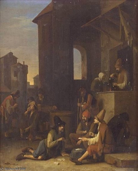 Peasants Playing Cards Before A Tavern — Pieter Harmansz Verelst