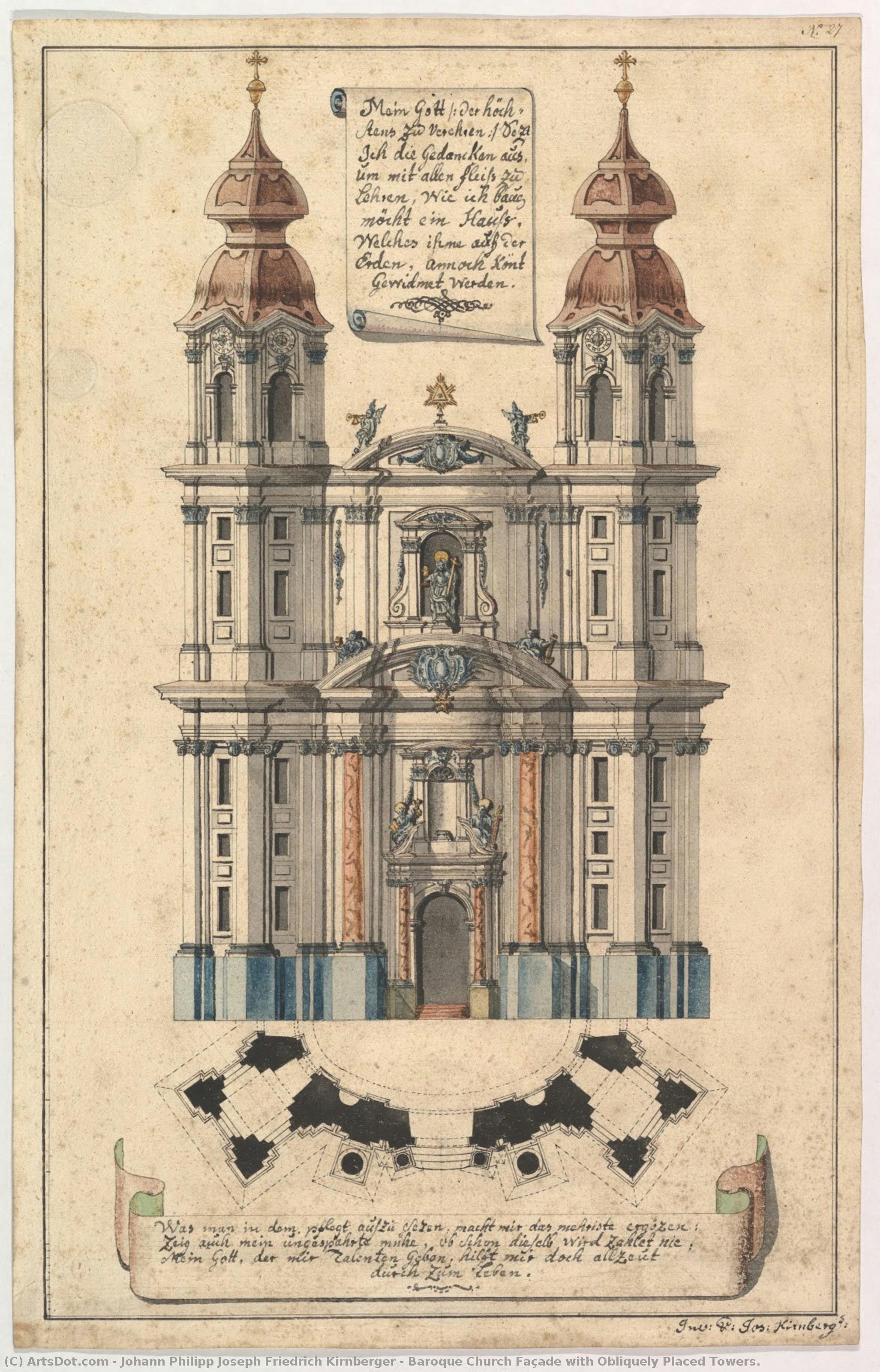 Baroque Church Façade With Obliquely Placed Towers. — Johann Philipp Joseph Friedrich Kirnberger