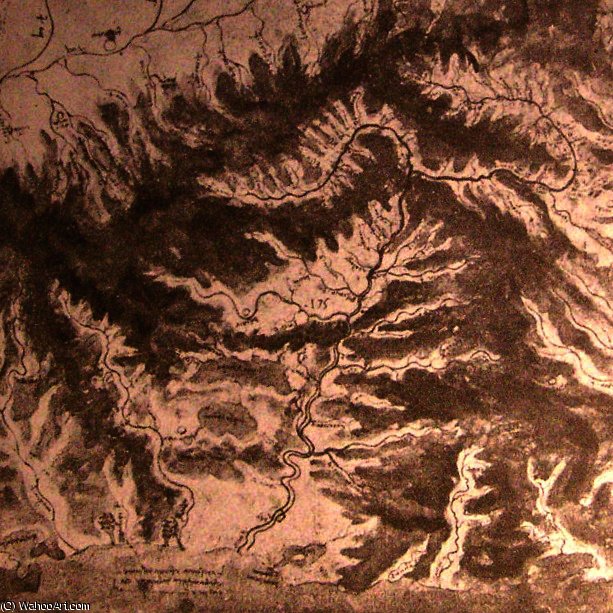 Topographical Drawing Of A River Valley — Leonardo Da Vinci