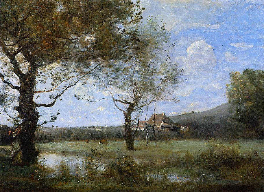 Meadow With Two Large Trees — Jean-baptiste-camille Corot