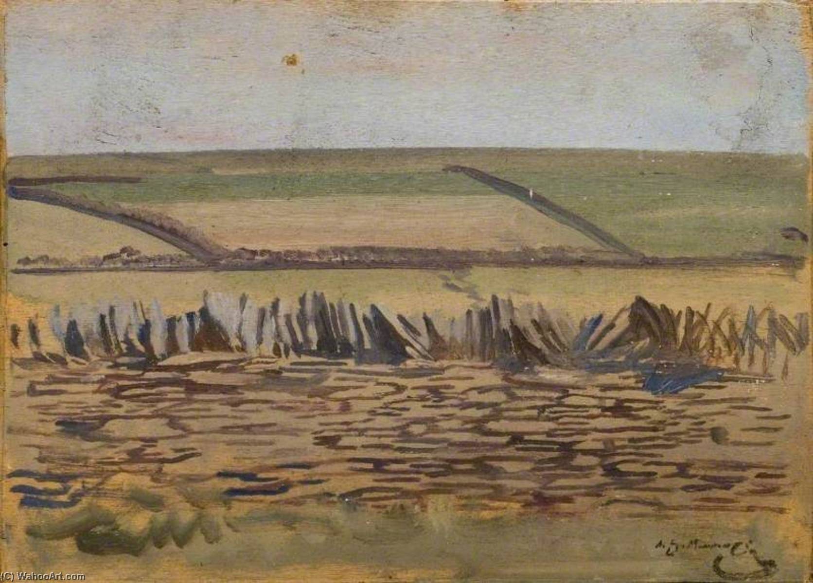 An Exmoor Landscape With A Wall (recto) — Sir Alfred James Munnings