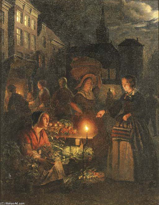 The Market Stall By Lamplight — Johannes Rosierse