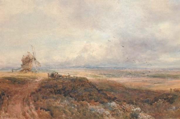 An Old Windmill And Travellers On A Moor — David Cox