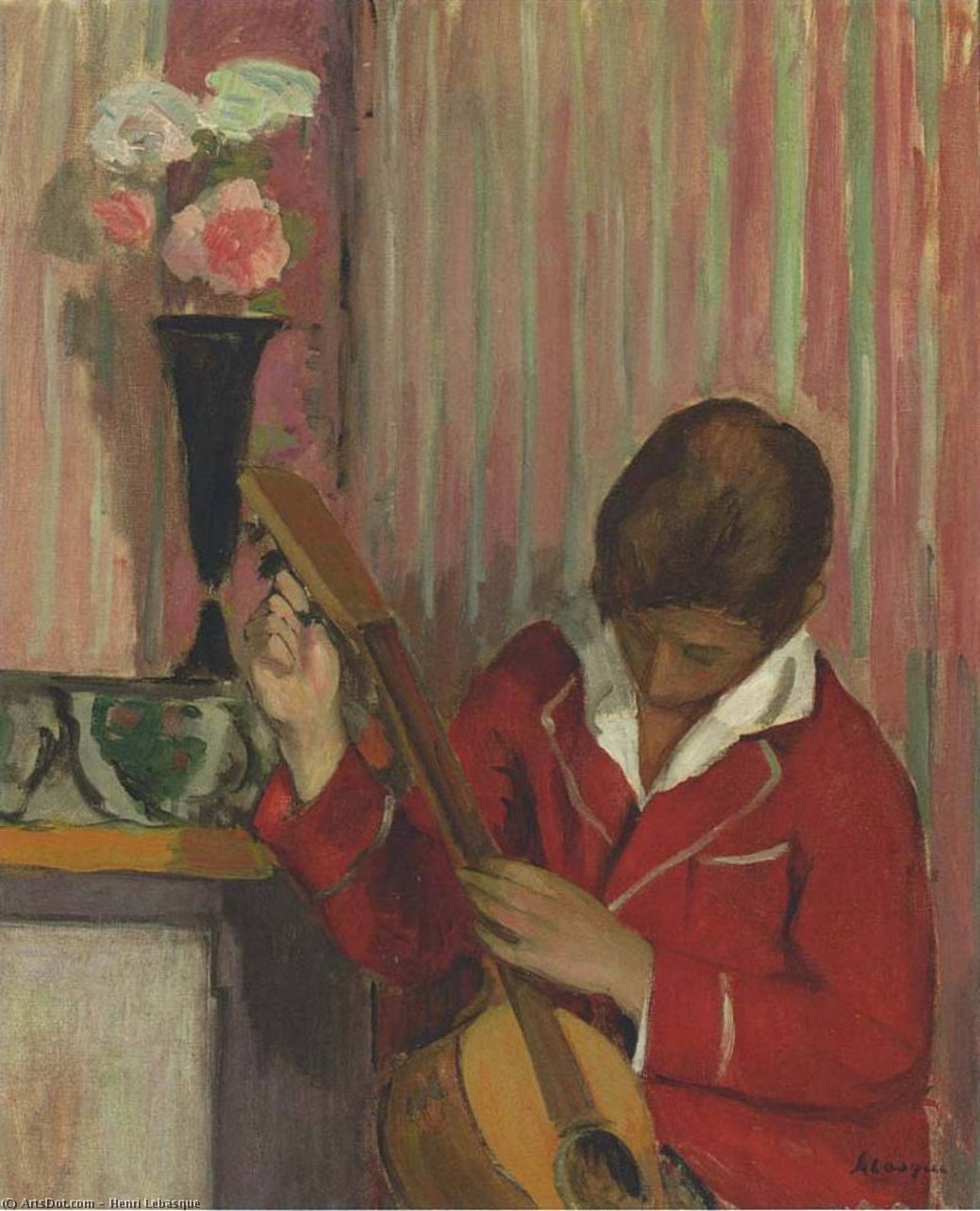 Pierre Labasque Playing A Guitar — Henri Lebasque