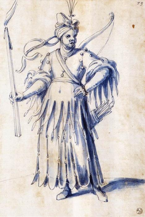 Costume Drawing For A Female Figure With Torch — Giuseppe Arcimboldo