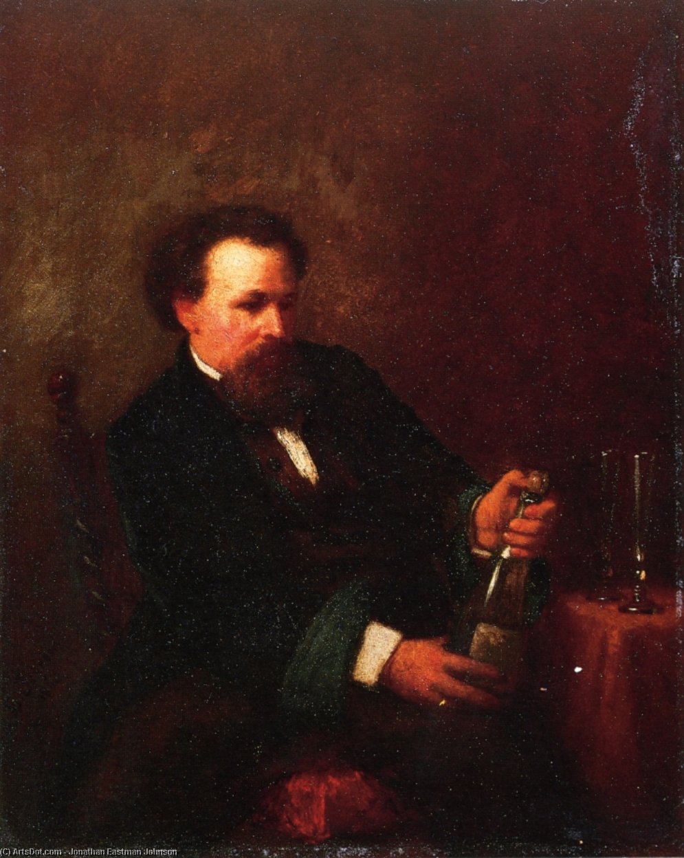 Self Portrait With Bottle Of Champagne — Jonathan Eastman Johnson