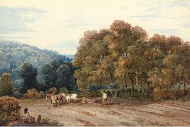A Horsedrawn Plough In An Extensive Landscape — David Cox
