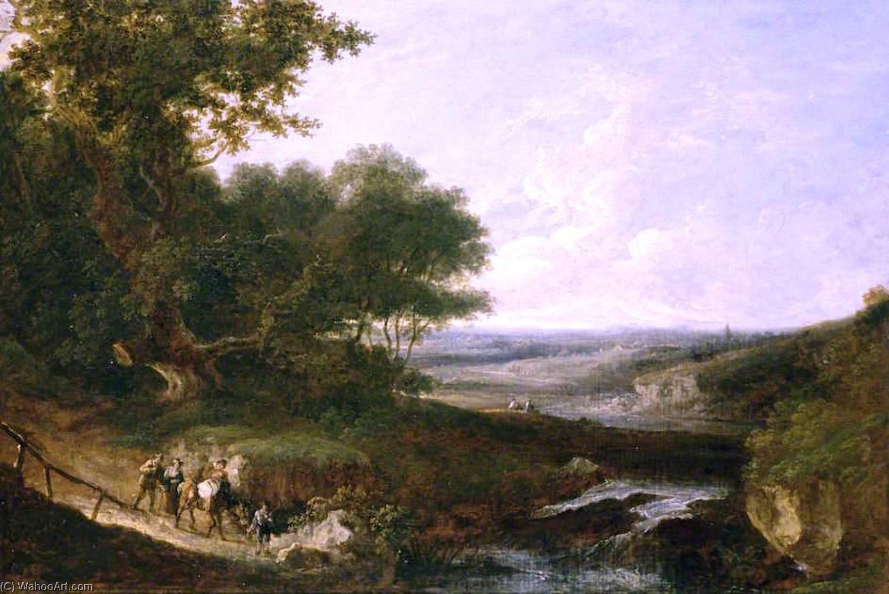Landscape With A Waterfall (also Known As Richly Clouded Landscape With Waterfall) — Benjamin Barker Ii