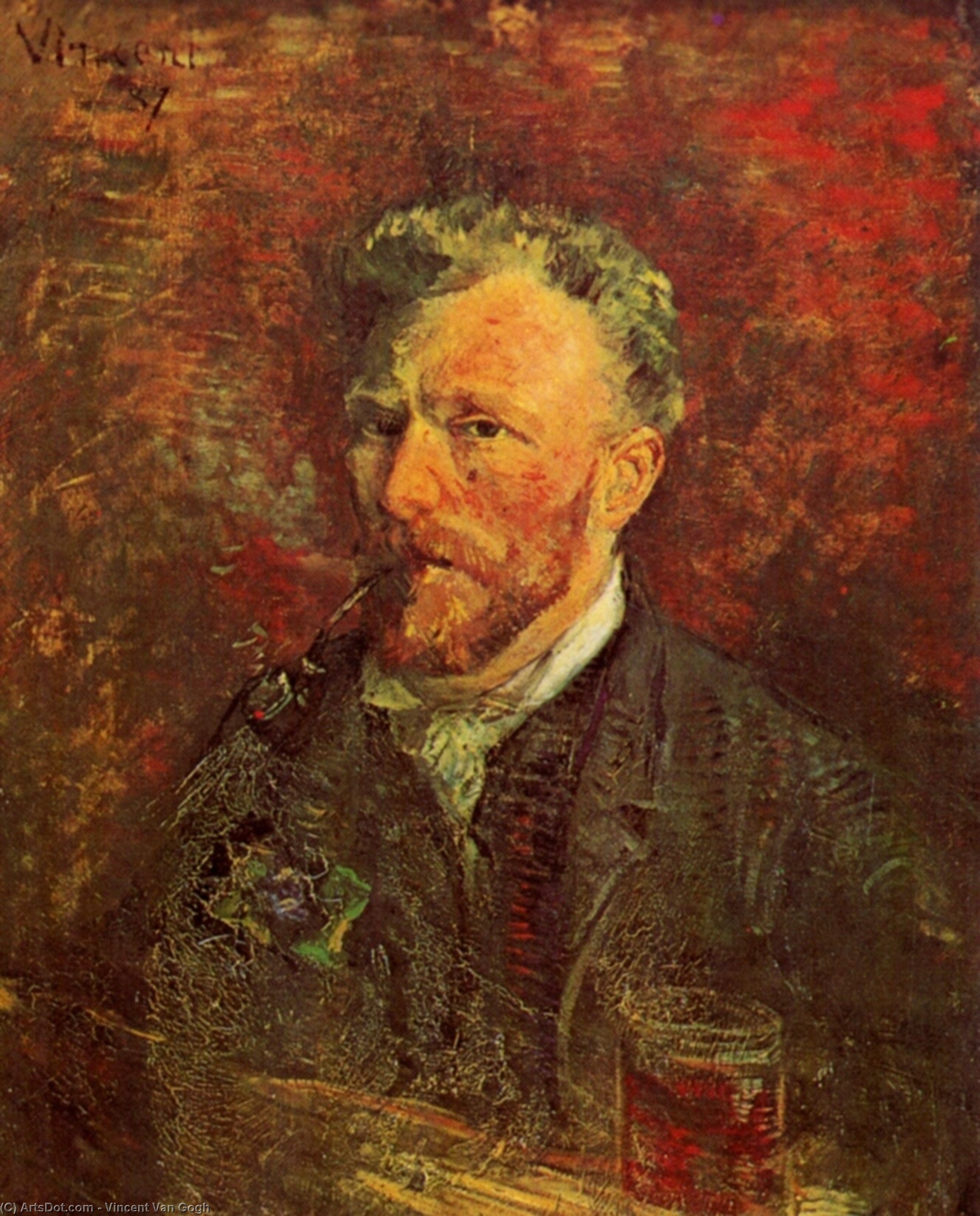 Self-portrait With Pipe And Glass — Vincent Willem Van Gogh