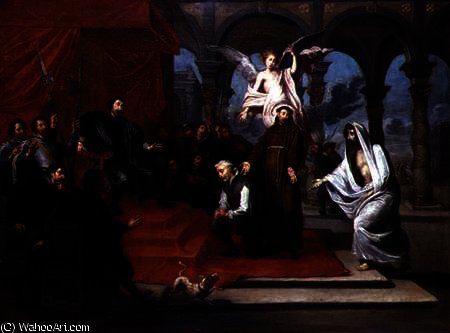 St. Francis And A Figure Dressed In A Shroud Interceding To A Council On Behalf Of A Bound And Kneel — Willem Van Herp