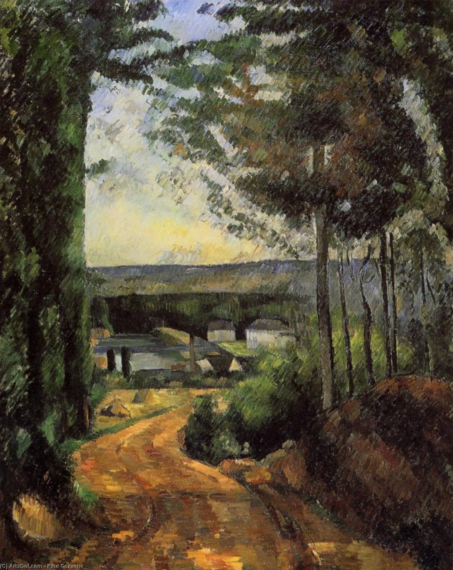 Road, Trees And Lake — Paul Cézanne