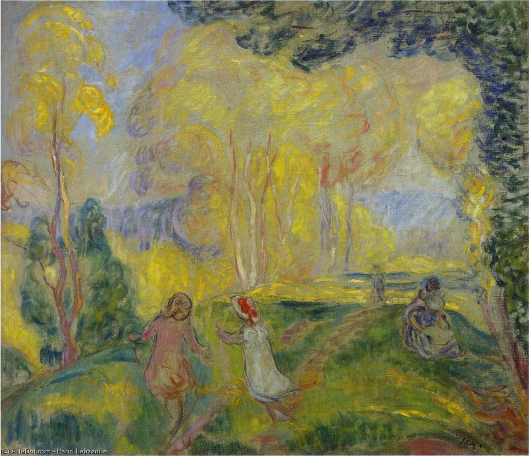 Marthe And Infant In Pierrefond Forest — Henri Lebasque