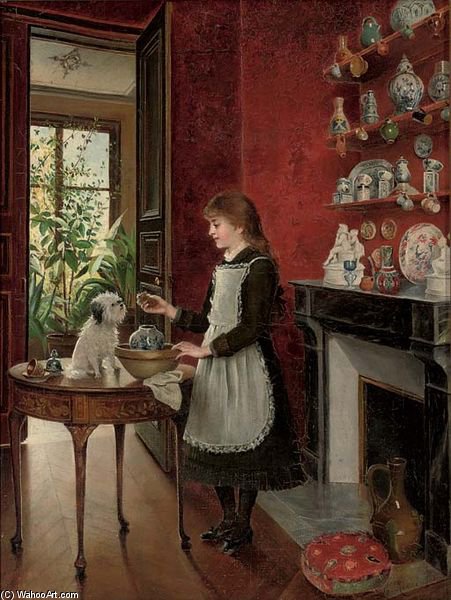 Young Girl With Her Dog — Albert Roosenboom