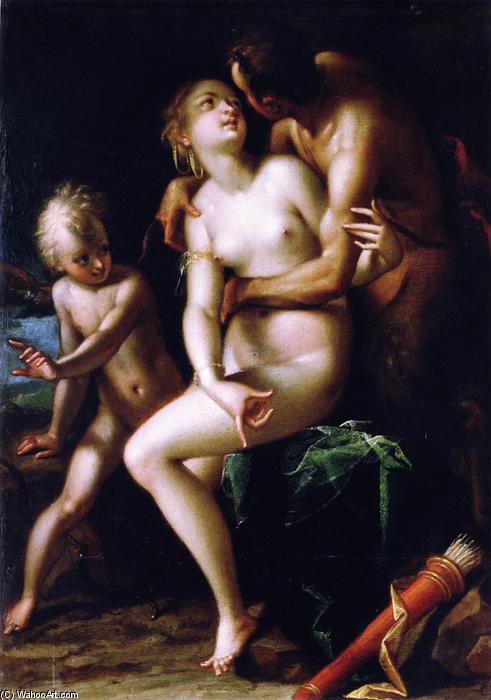 Venus And Cupid With A Satyr — Hans Von Aachen