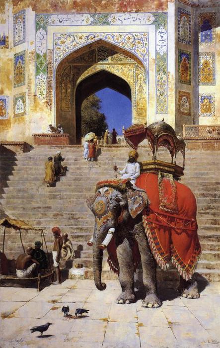 Royal Elephant At The Gateway To The Jami Masjid, Mathura — Edwin Lord Weeks