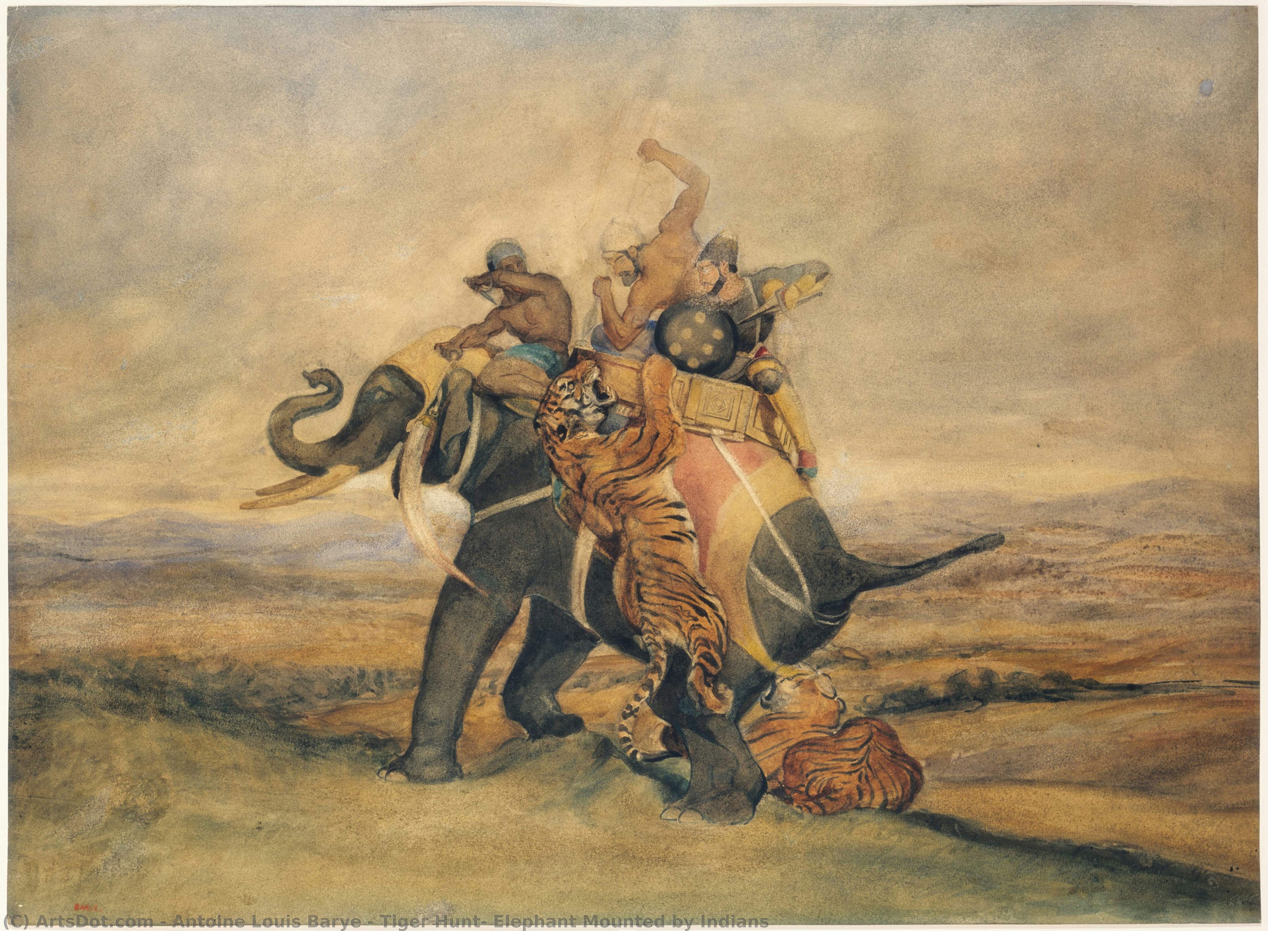 Caza De Tigres, Elefante Montado Por Indios — Antoine-louis Barye