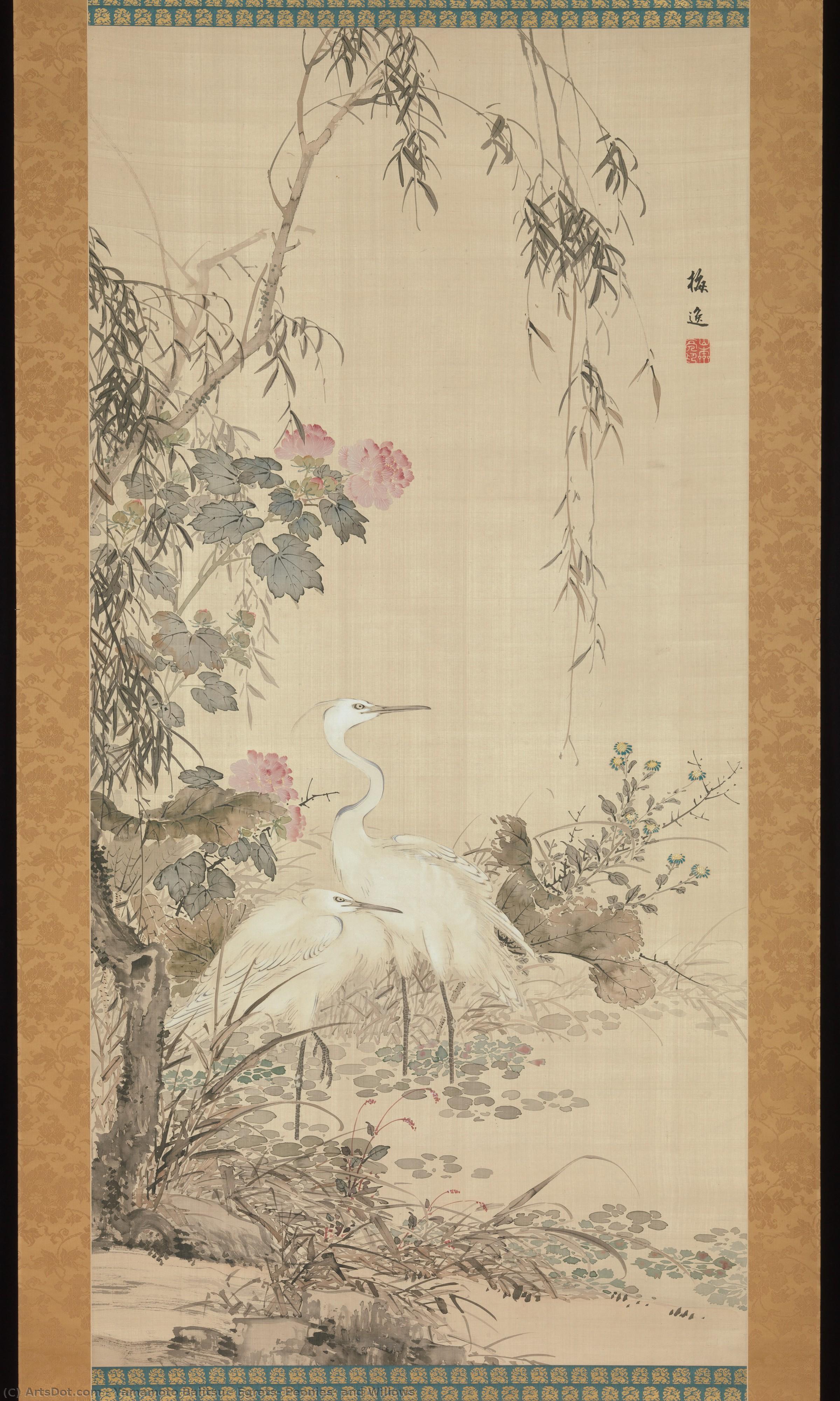 Egrets, Peonies, And Willows — Yamamoto Baiitsu
